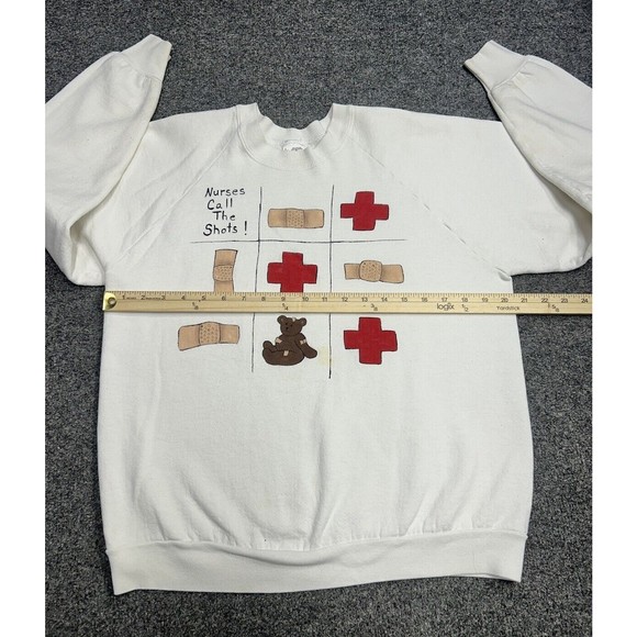 Vintage 90s Nurse Parody White Crewneck Sweatshirt Women's Size Large USA Made - Picture 5 of 8